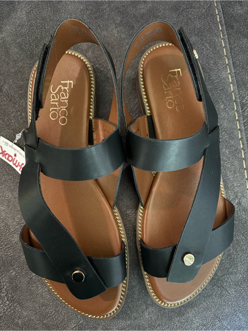 Franco Sarto Black and Brown Leather Cross-Strap Sandals - Picture 4 of 6